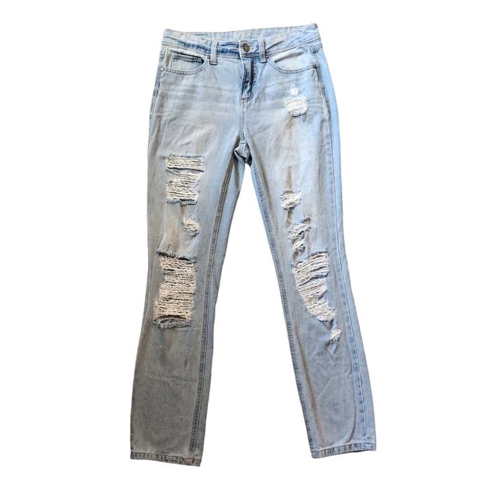Sound/Style dissestresed comfort stretch Mide rise blue jeans size 4